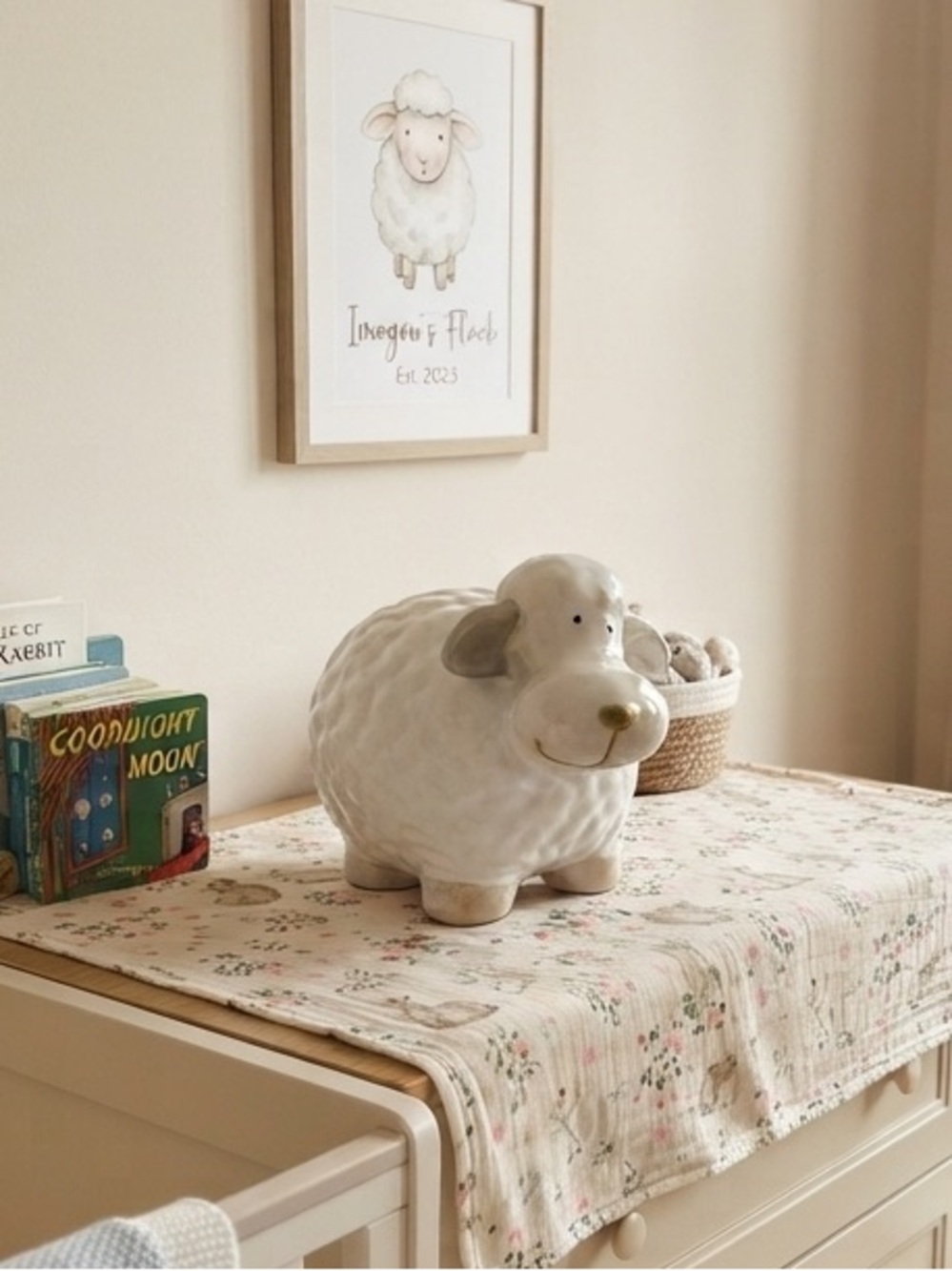 White Ceramic Sheep Figurine Decorative Home Art